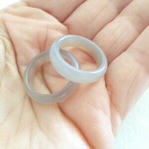7.25 +7.5 ~ Sleek Pale Grey Agate Band - Durable! Smooth Stone Friendship Rings